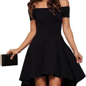 Off The Shoulder Short Sleeve High Low Cocktail Skater Dress